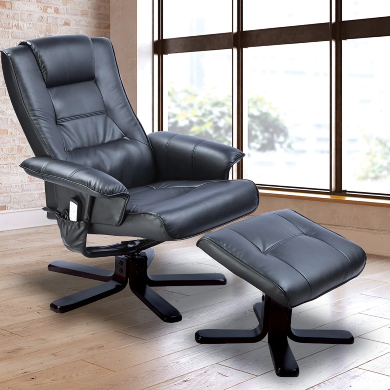 PU Leather Massage Chair Recliner Ottoman Lounge Remote - Image 2