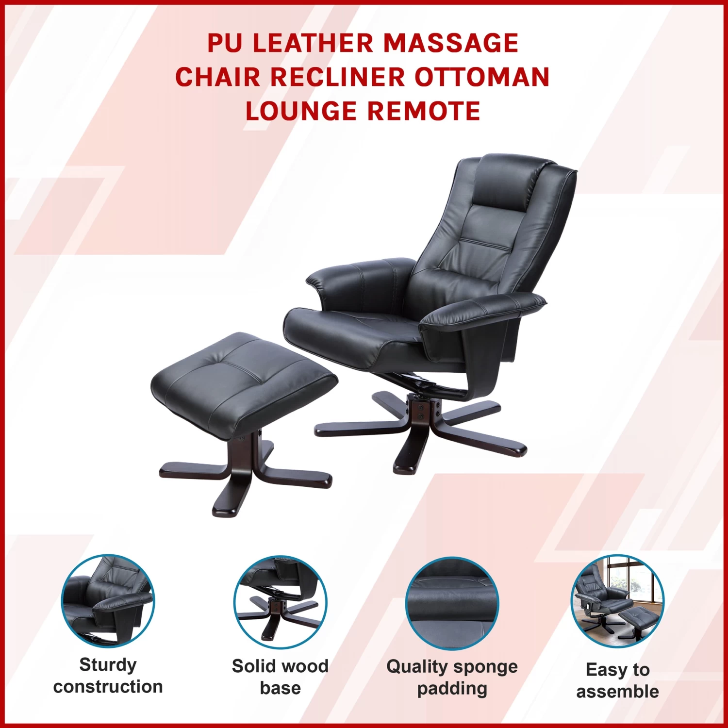PU Leather Massage Chair Recliner Ottoman Lounge Remote - Image 3