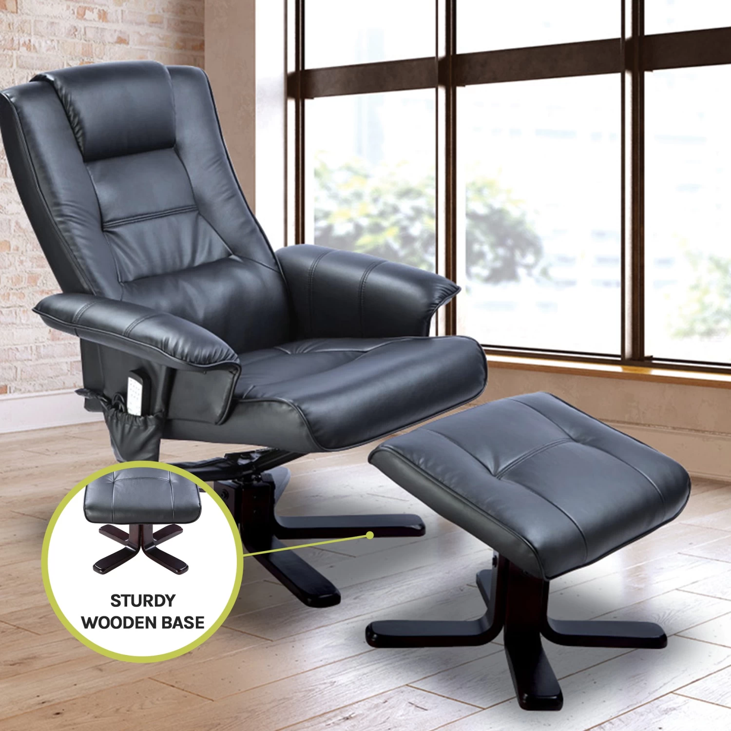 PU Leather Massage Chair Recliner Ottoman Lounge Remote - Image 7