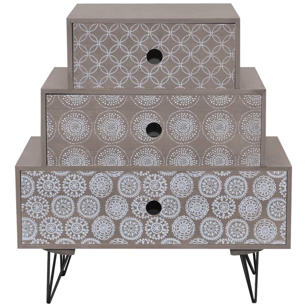 Nightstand With 3 Drawers Grey And Brown VidaXL - Image 3