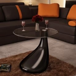Coffee Table With Round Glass Top High Gloss Black VidaXL