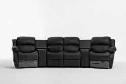 Nikki Black Leather 4 Seater Home Theatre Lounge - 4 Recliners