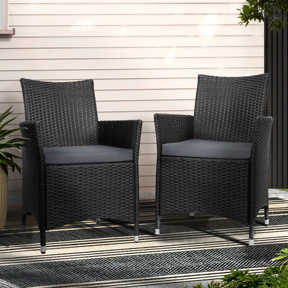 Gardeon Outdoor Bistro Set Chairs Patio Furniture Dining Wicker Garden Cushion X2 Gardeon