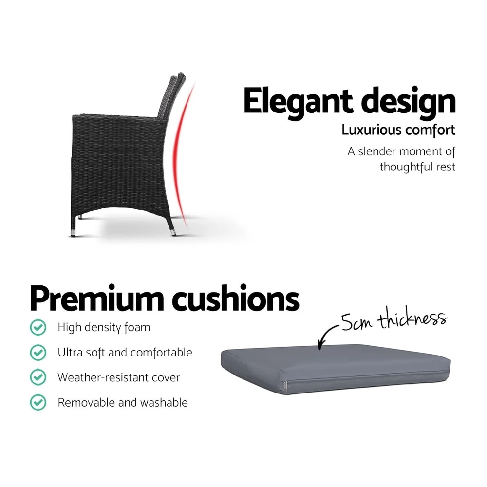 Gardeon Outdoor Bistro Set Chairs Patio Furniture Dining Wicker Garden Cushion X2 Gardeon - Image 5