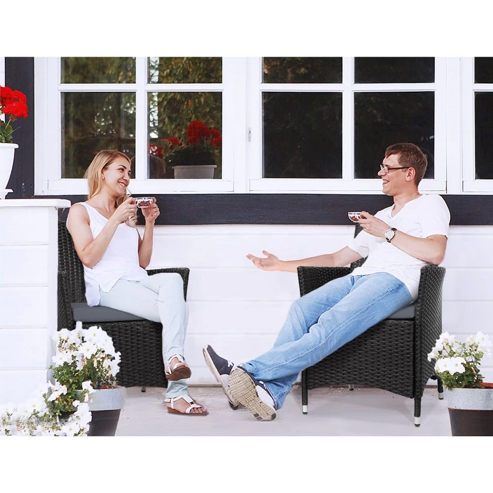 Gardeon Outdoor Bistro Set Chairs Patio Furniture Dining Wicker Garden Cushion X2 Gardeon - Image 6