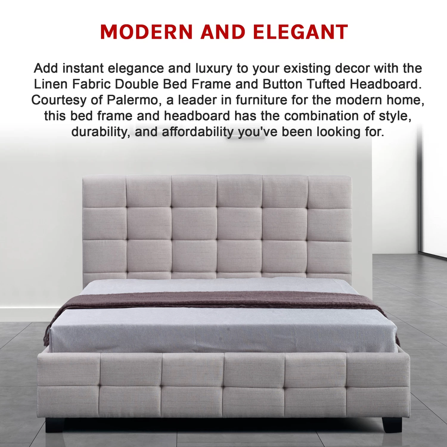 Linen Fabric Double Deluxe Bed Frame Beige - Image 6