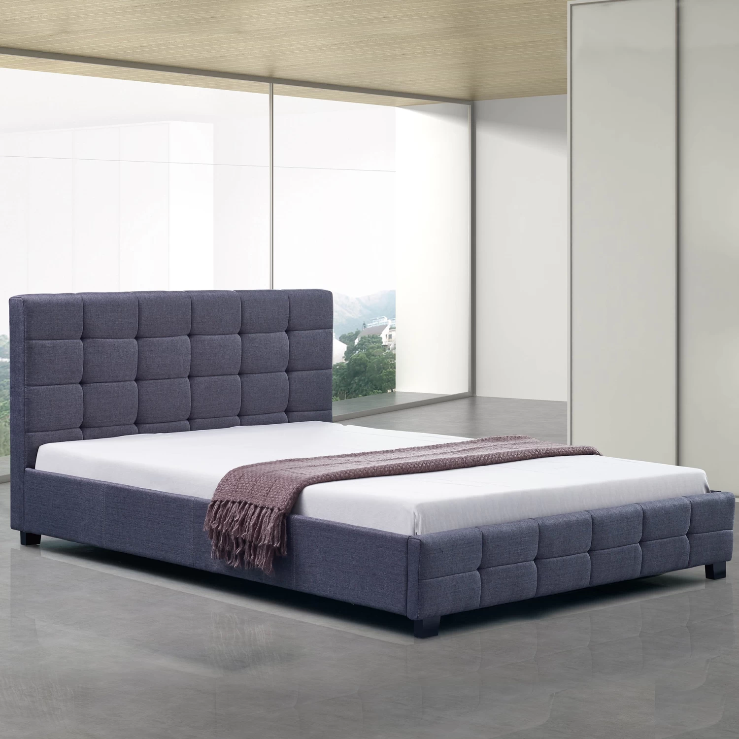 Linen Fabric Double Deluxe Bed Frame Grey - Image 2
