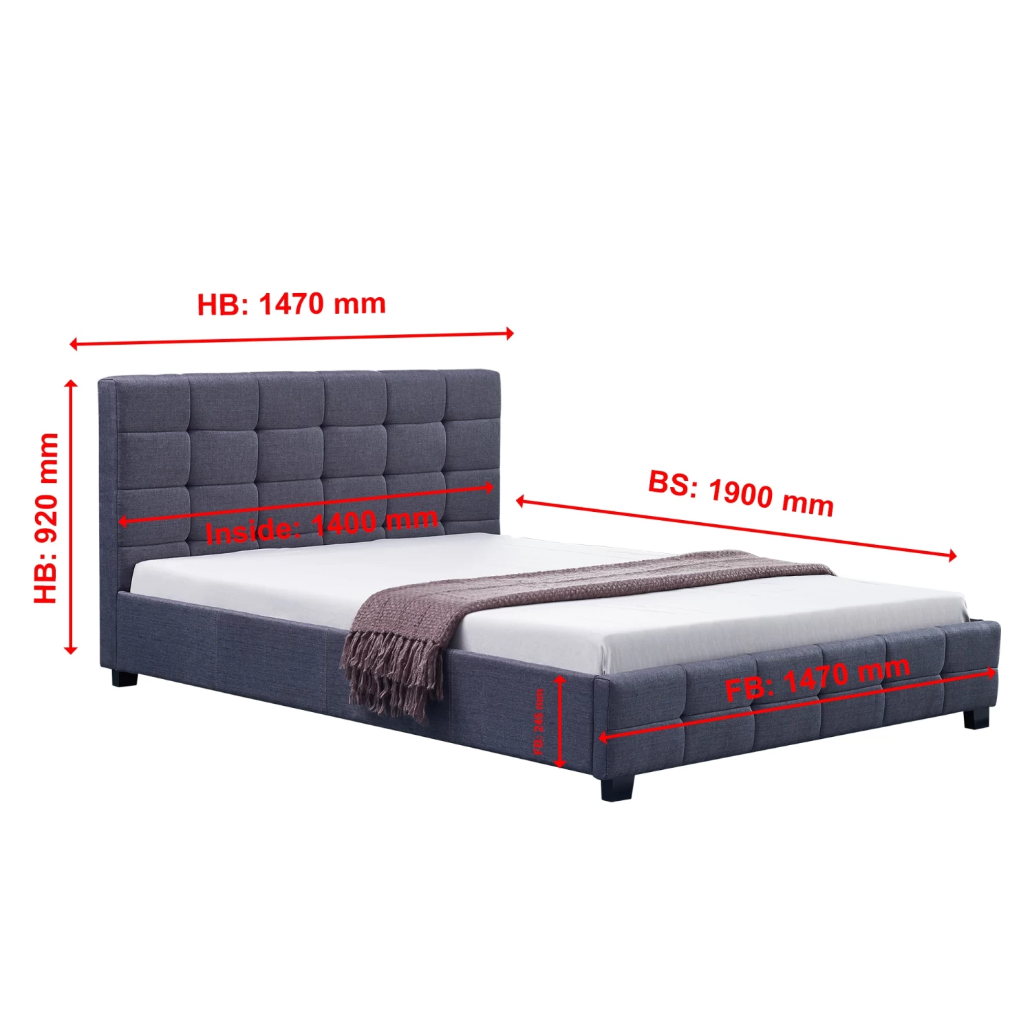 Linen Fabric Double Deluxe Bed Frame Grey - Image 7