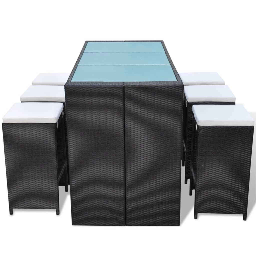 7 Piece Garden Bar Set With Cushions Poly Rattan Black VidaXL - Image 4