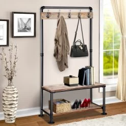 Artiss Clothes Rack Shoe Racks Vintage Coat Stand Entryway Wooden Metal Shelf