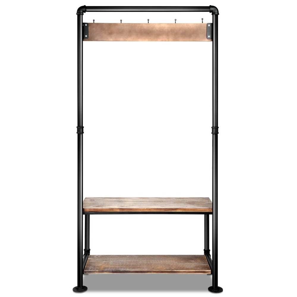 Artiss Clothes Rack Shoe Racks Vintage Coat Stand Entryway Wooden Metal Shelf - Image 4