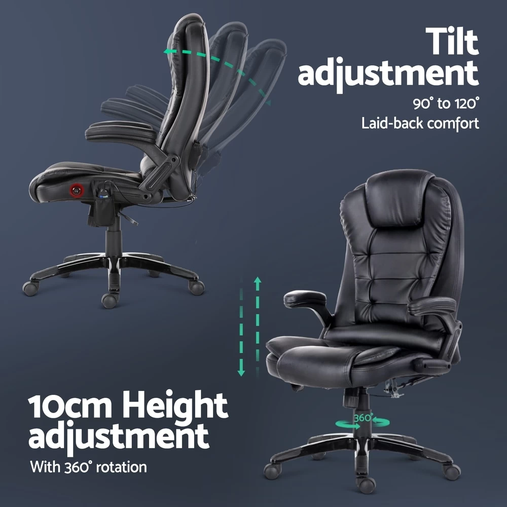 Artiss Massage Office Chair 8 Point Heated Chairs Computer Gaming Chair Black - Image 6