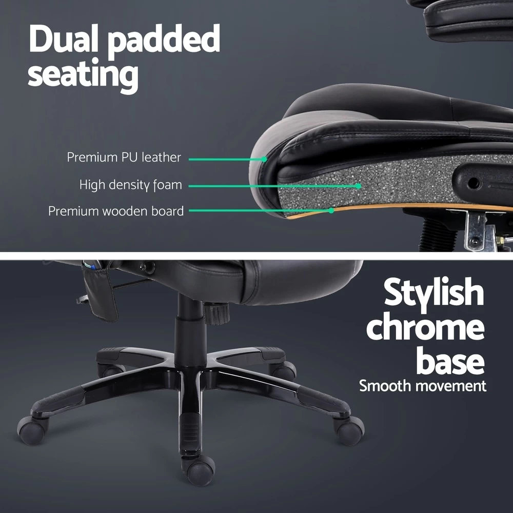 Artiss Massage Office Chair 8 Point Heated Chairs Computer Gaming Chair Black - Image 7