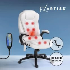 Artiss 8 Point Massage Office Chair Computer Desk Chairs Heated Recliner White