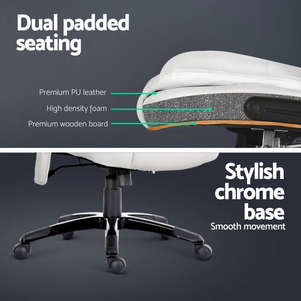 Artiss 8 Point Massage Office Chair Computer Desk Chairs Heated Recliner White - Image 7