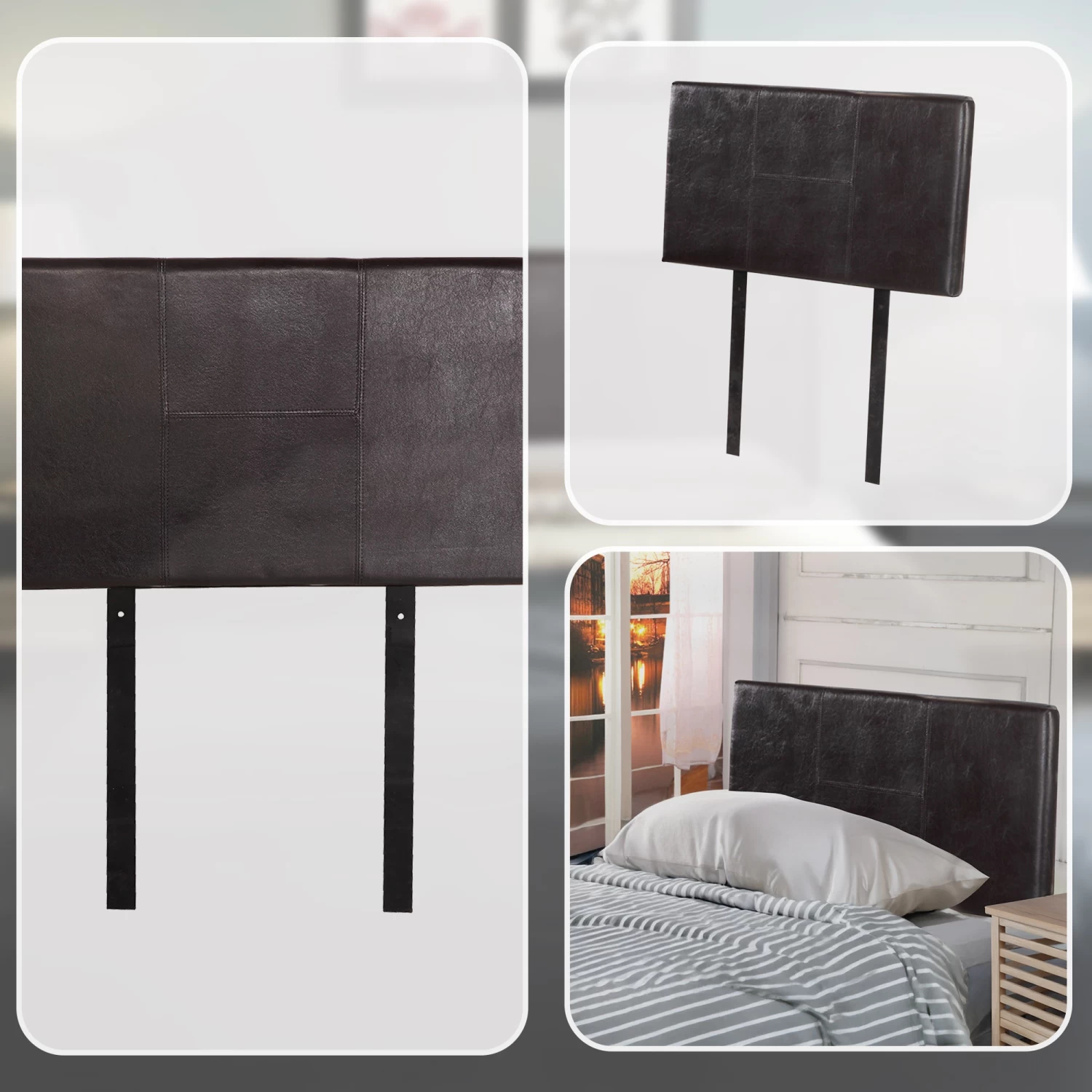 PU Leather Single Bed Headboard Bedhead - Brown - Image 7