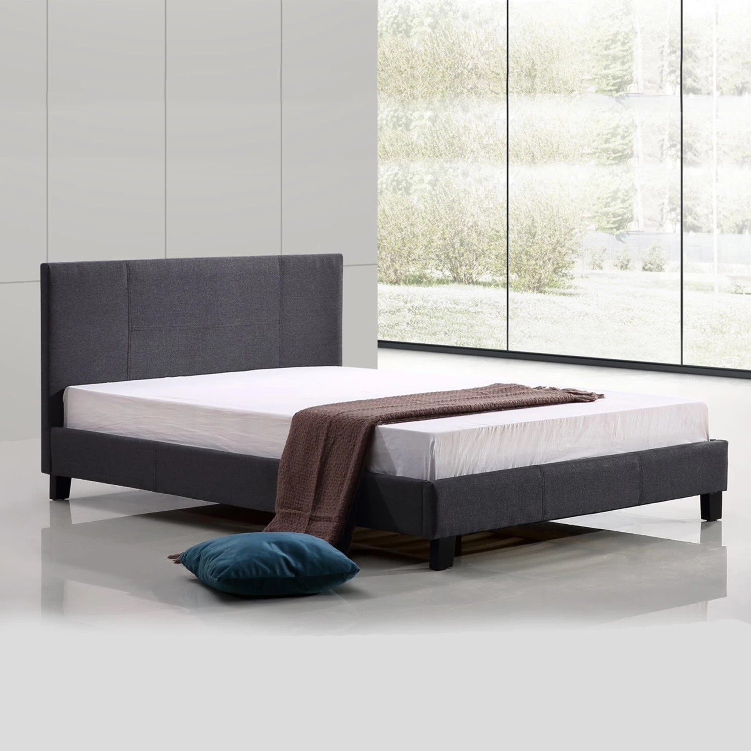 Queen Linen Fabric Bed Frame Grey - Image 2