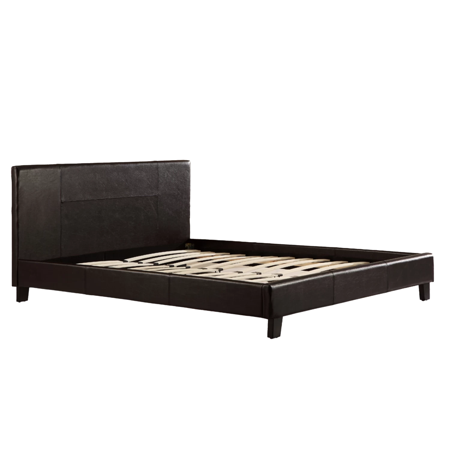 Queen PU Leather Bed Frame Brown