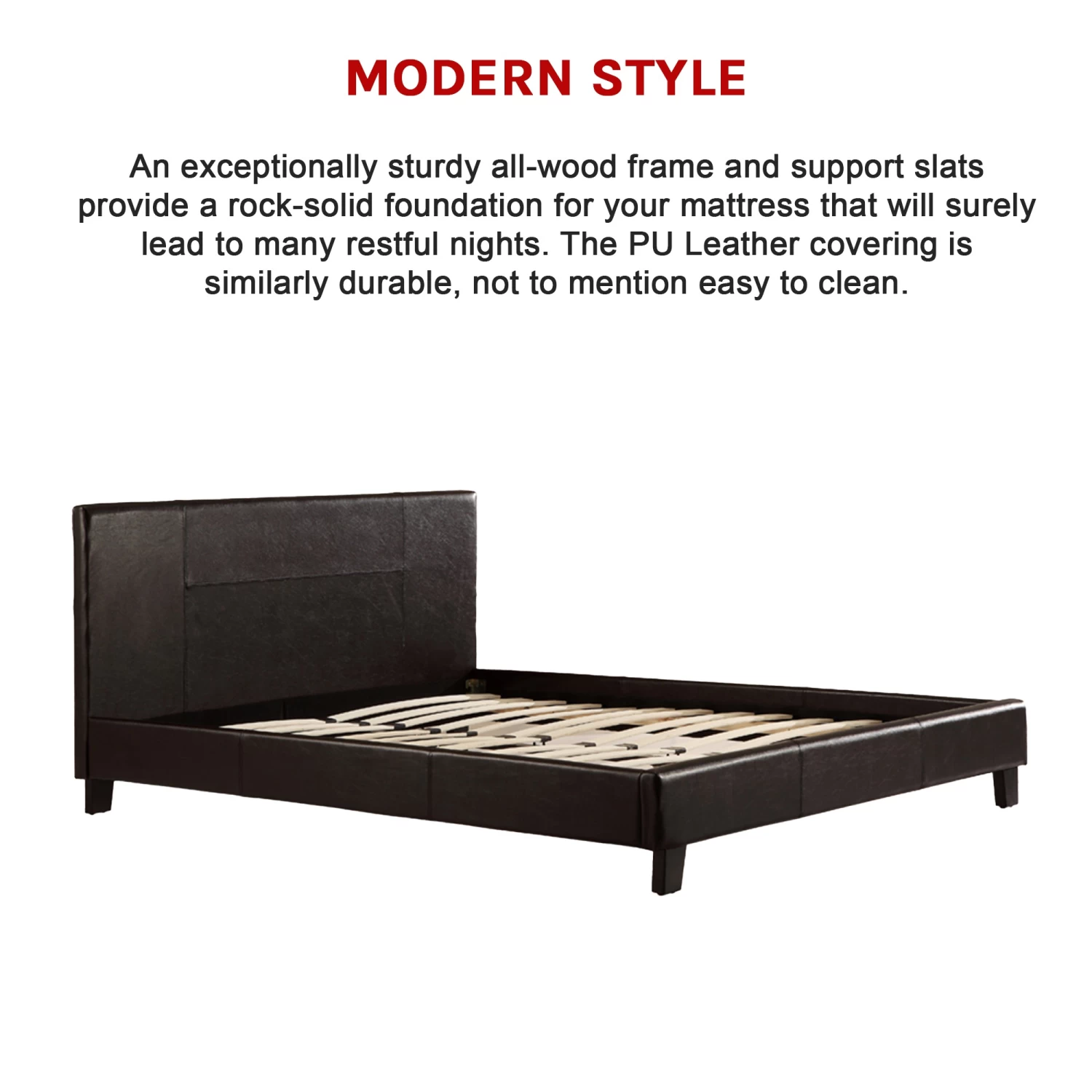 Queen PU Leather Bed Frame Brown - Image 8
