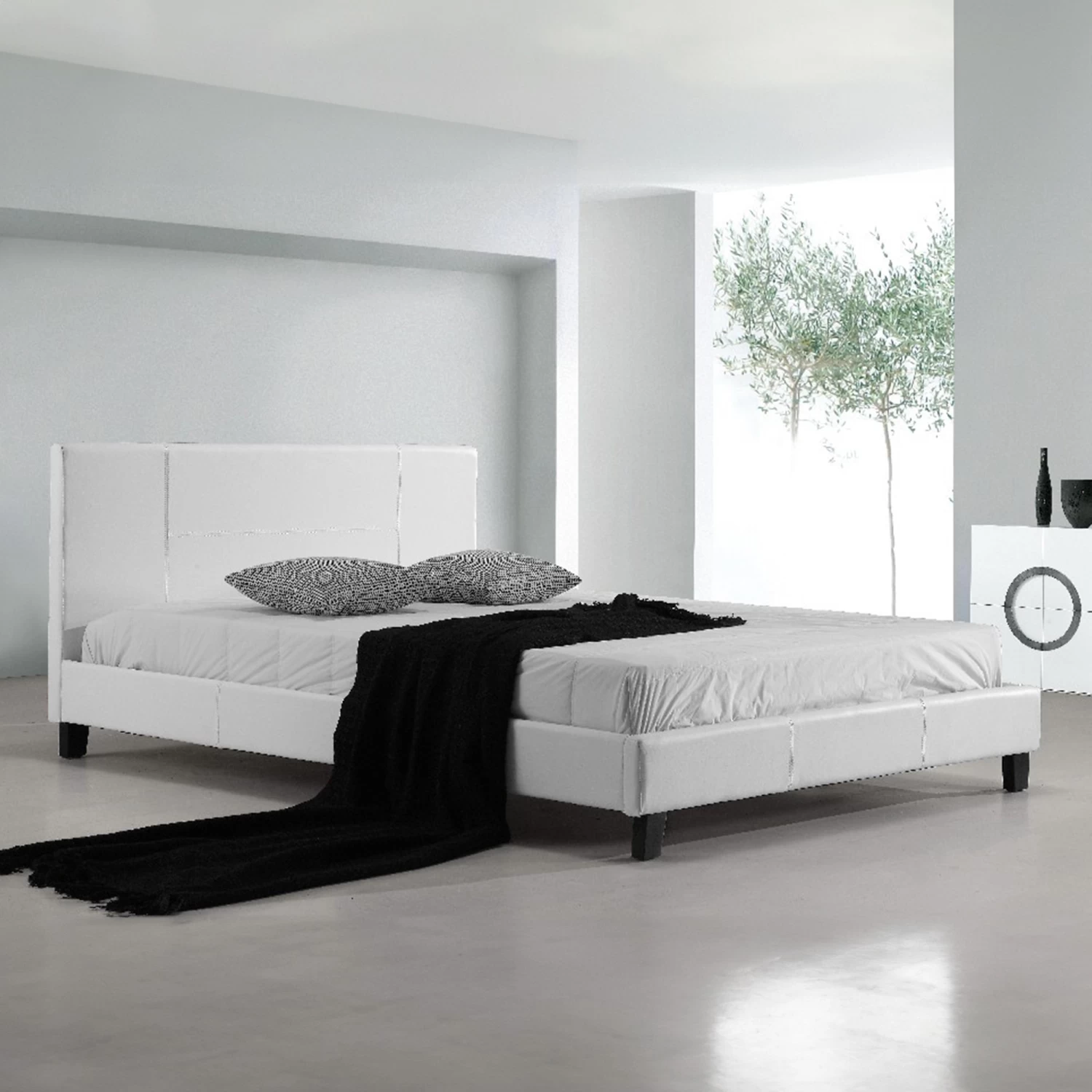 Queen PU Leather Bed Frame White - Image 2