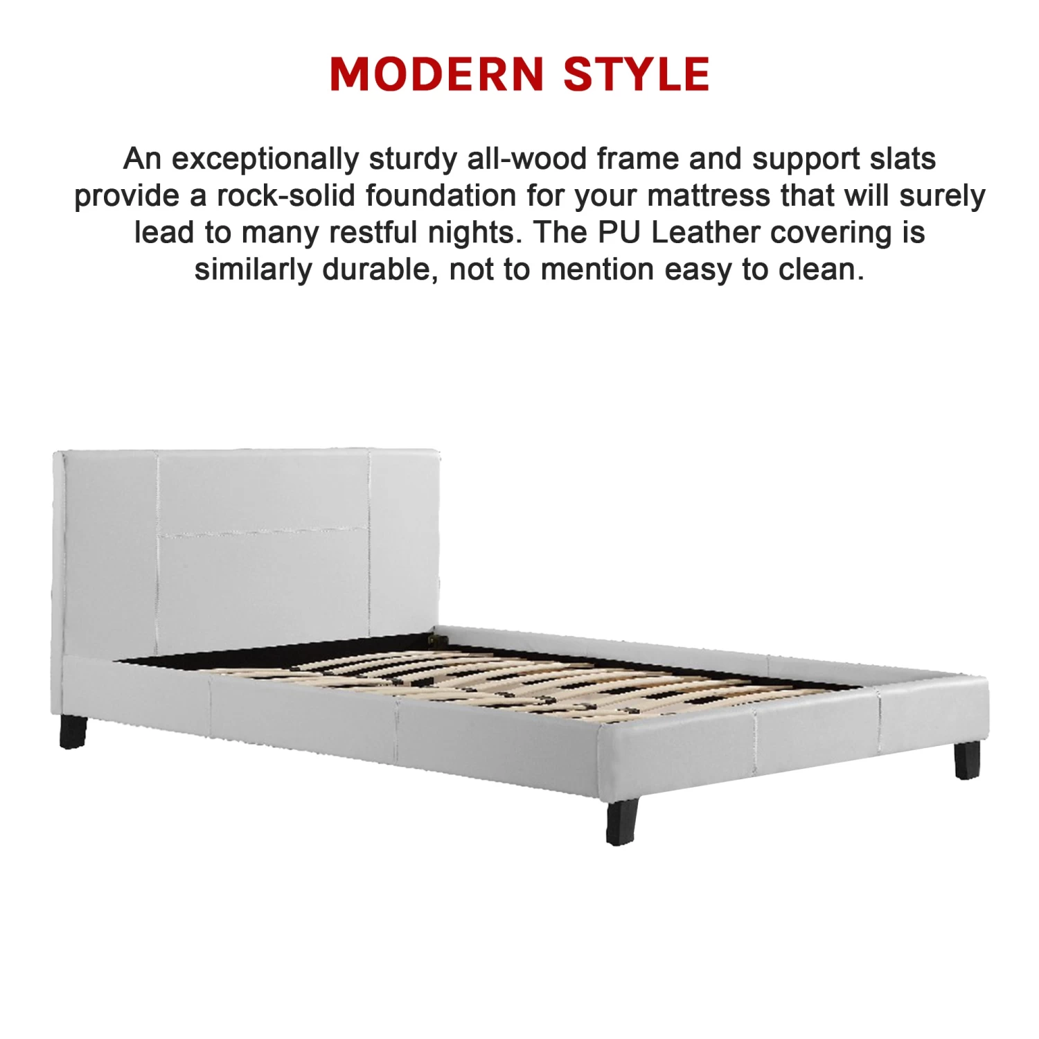 Queen PU Leather Bed Frame White - Image 8