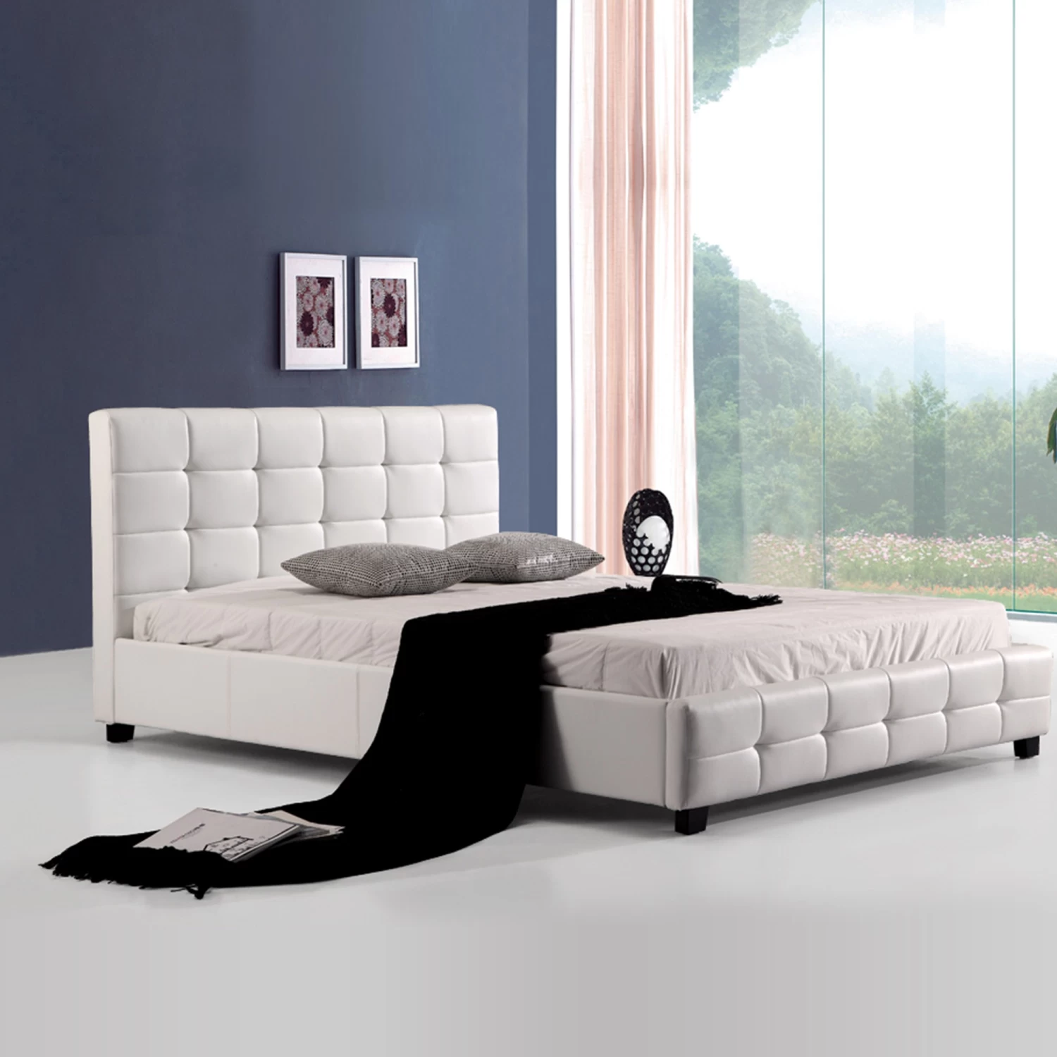 Queen PU Leather Deluxe Bed Frame White - Image 2