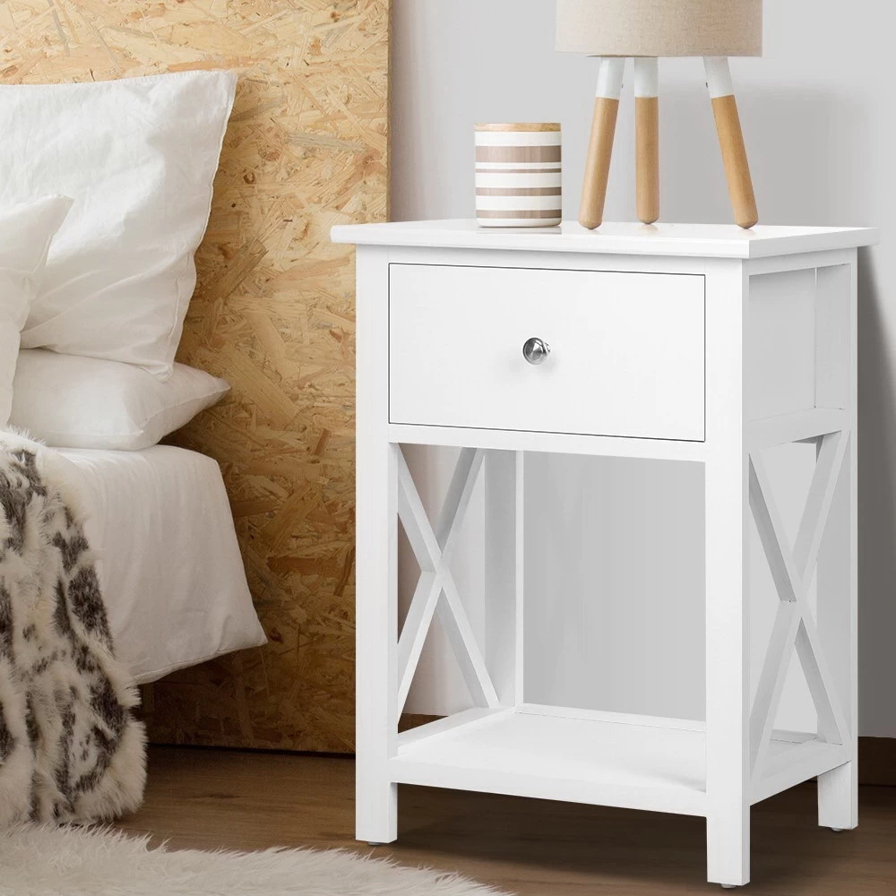 Artiss Bedside Table Drawers Side Table With Shelf Nightstand White