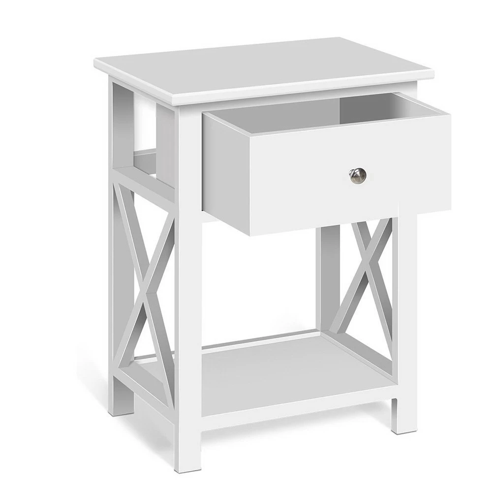 Artiss Bedside Table Drawers Side Table With Shelf Nightstand White - Image 2