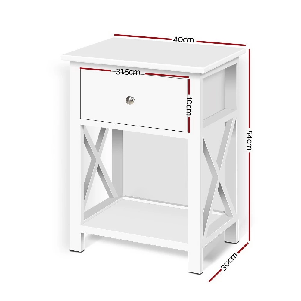 Artiss Bedside Table Drawers Side Table With Shelf Nightstand White - Image 3