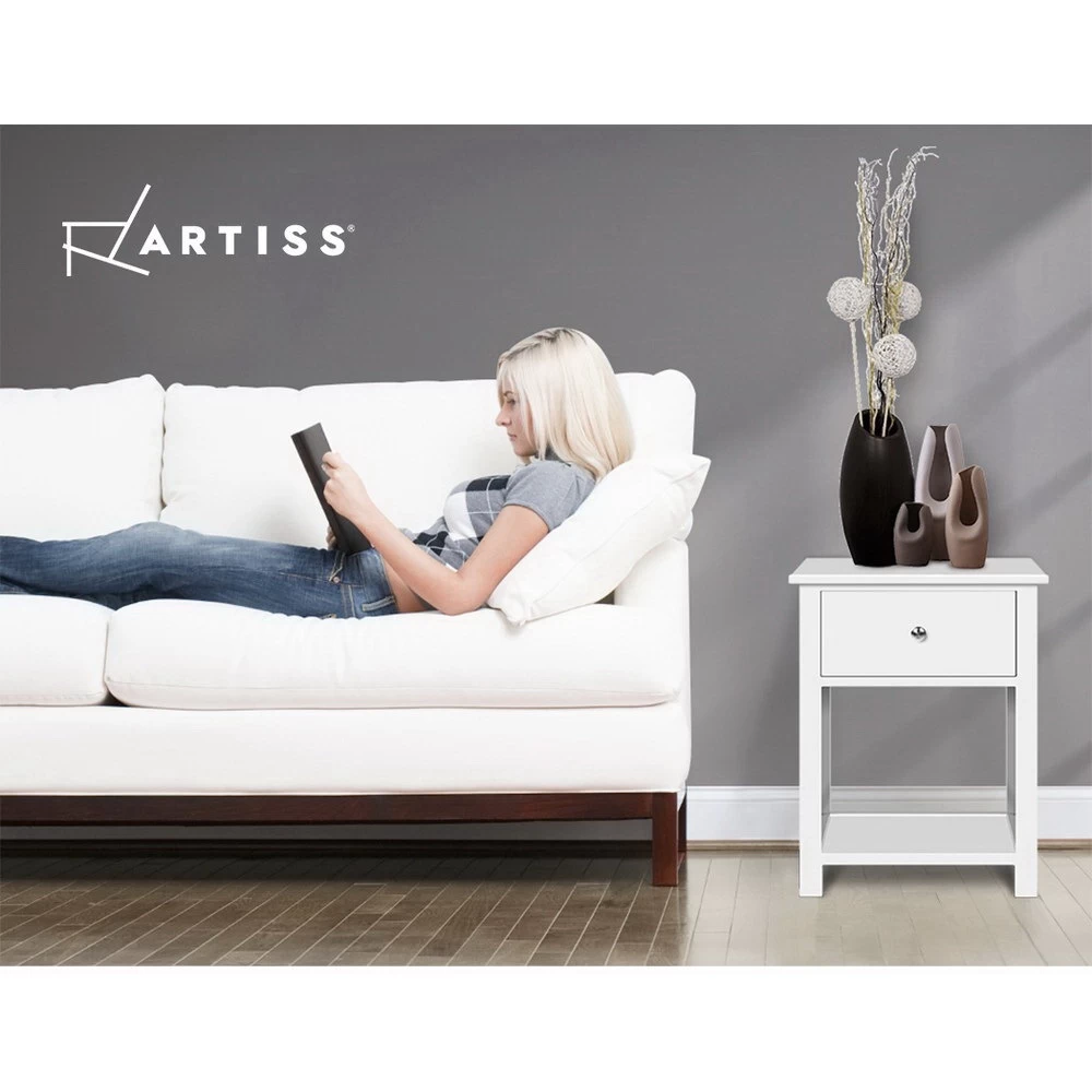 Artiss Bedside Table Drawers Side Table With Shelf Nightstand White - Image 7