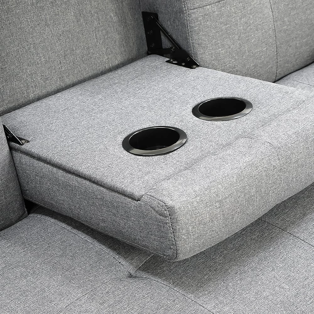 Rochester Linen Fabric Sofa Bed Lounge Couch Futon Furniture Suite - Light Grey - Image 5