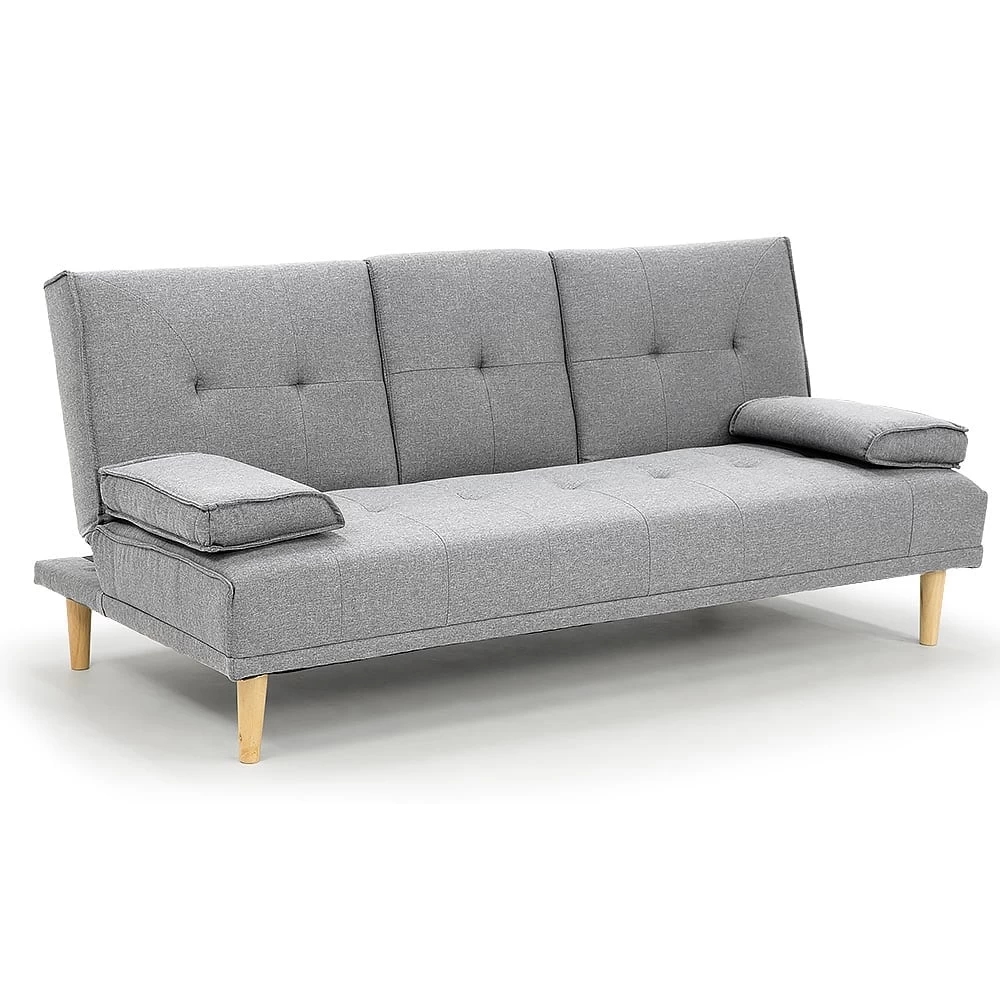 Rochester Linen Fabric Sofa Bed Lounge Couch Futon Furniture Suite - Light Grey - Image 7