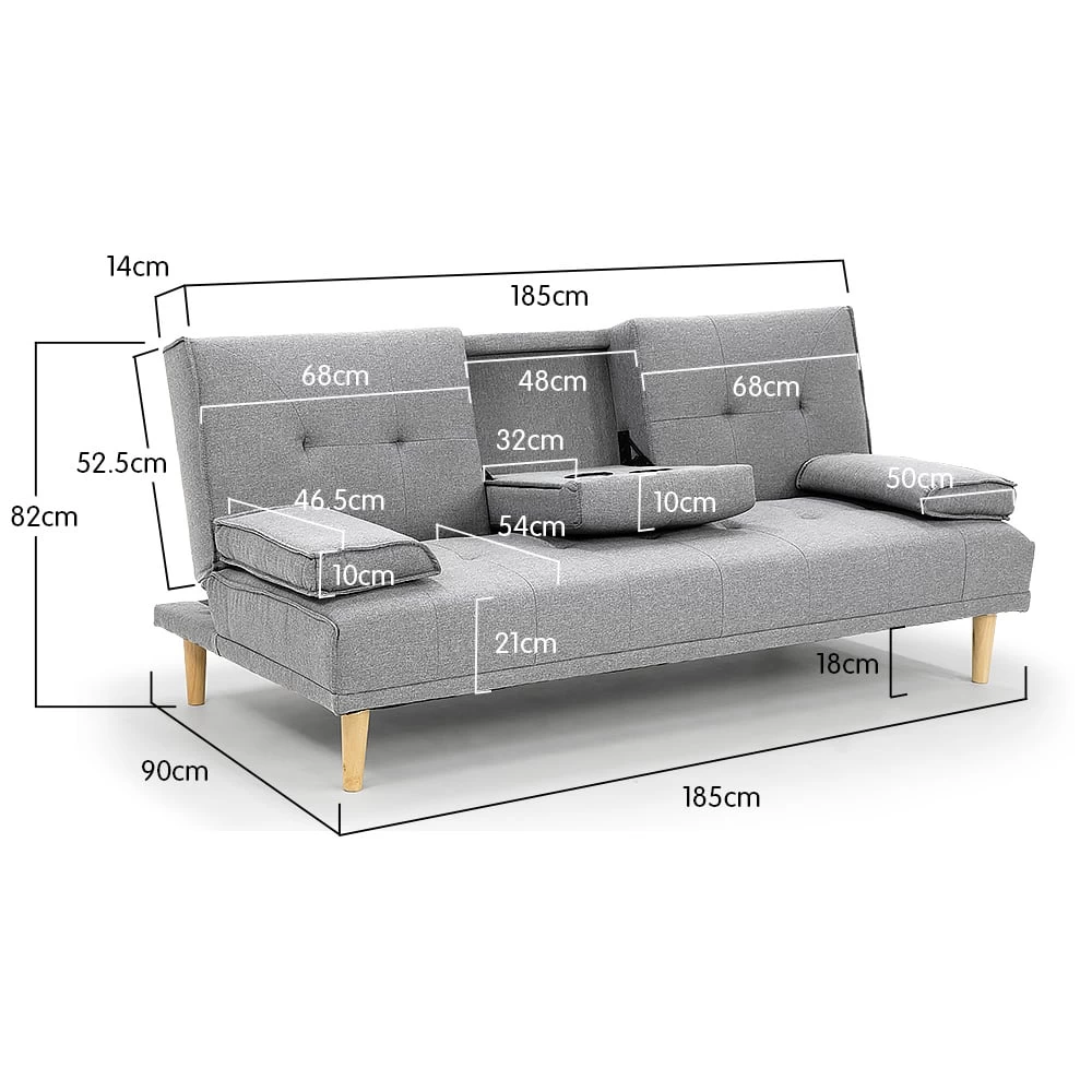 Rochester Linen Fabric Sofa Bed Lounge Couch Futon Furniture Suite - Light Grey - Image 9