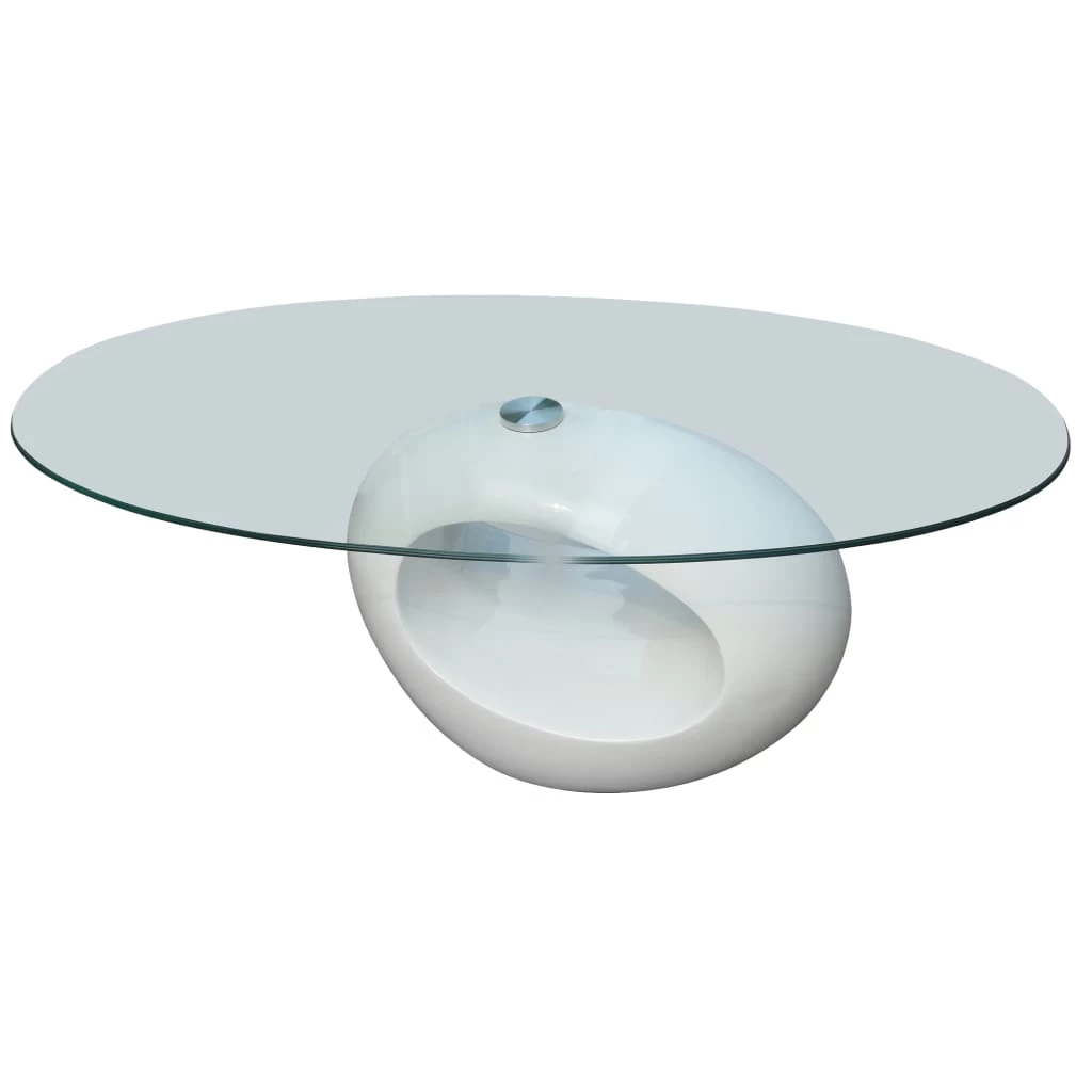 Coffee Table With Oval Glass Top High Gloss White VidaXL
