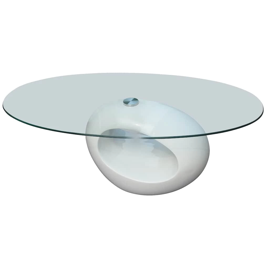 Coffee Table With Oval Glass Top High Gloss White VidaXL - Image 2