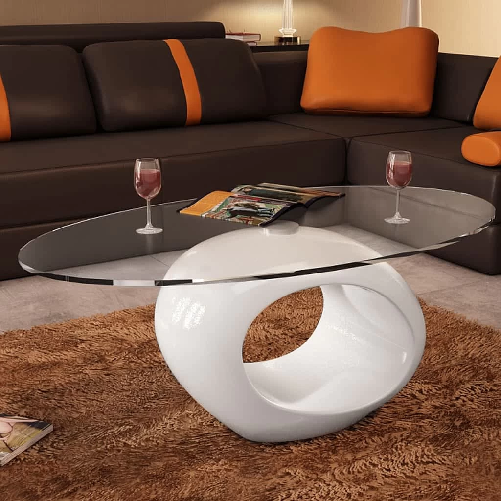 Coffee Table With Oval Glass Top High Gloss White VidaXL - Image 6
