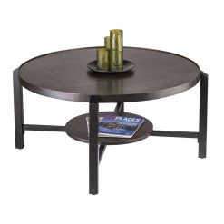 Rustic 2 Tier Engraved Iron Coffee Table In Copper