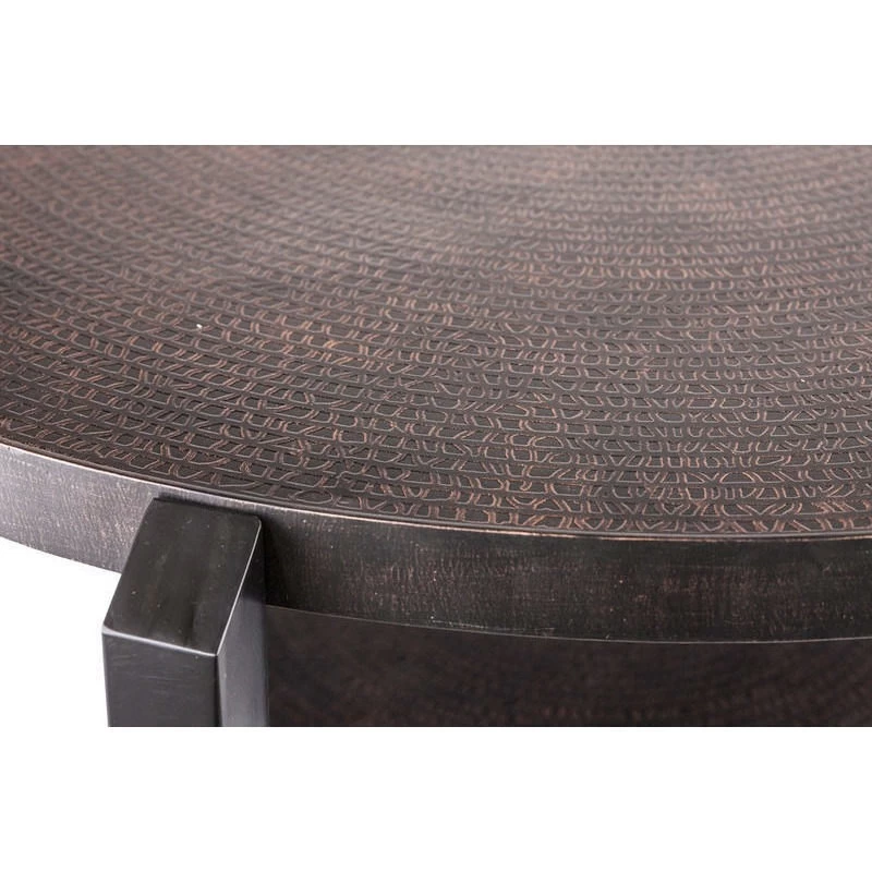 Rustic 2 Tier Engraved Iron Coffee Table In Copper - Image 3