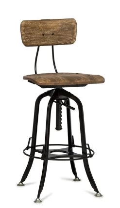 Rustic Adjustable Iron & Wood Bar Stool Chair Black