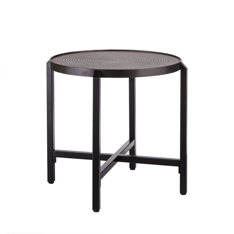 Rustic Round Engraved Iron Coffee Table In Copper - Image 2