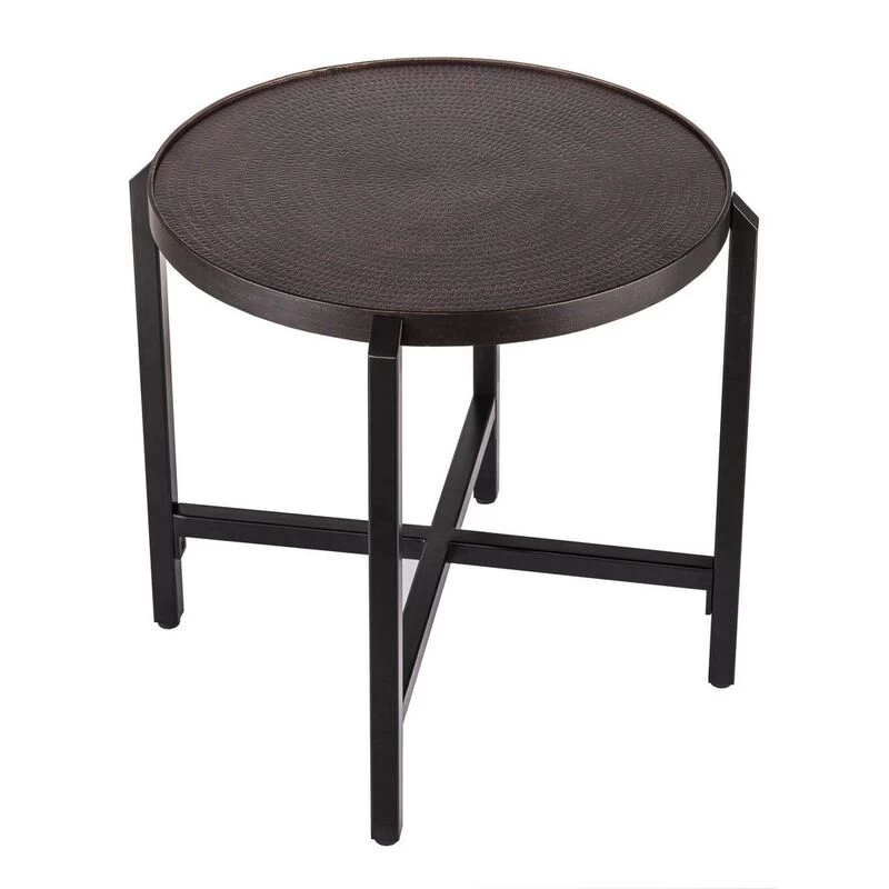 Rustic Round Engraved Iron Coffee Table In Copper - Image 3