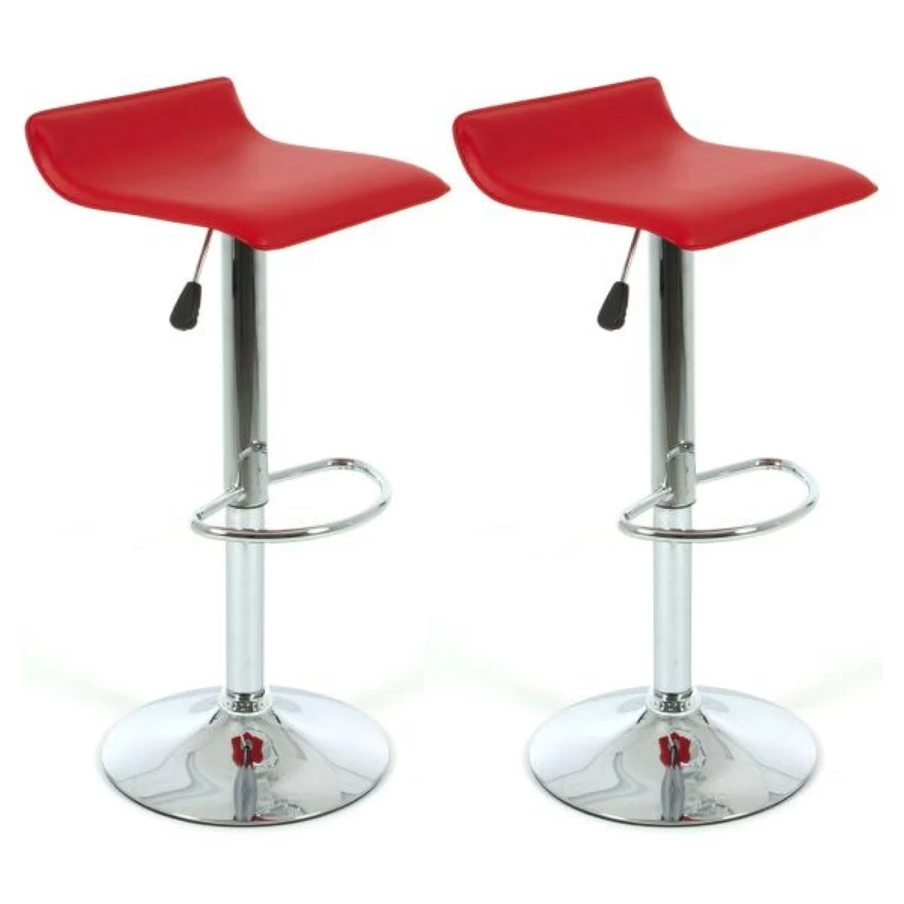 2x S Curve Gas Lift PU Leather Bar Stools In Red