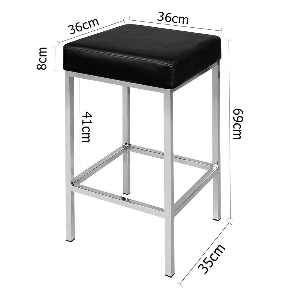 2x Flat Cubic Chrome PU Leather Bar Stool In Black - Image 2