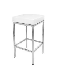 2x Flat Cubic PU Leather Chrome Bar Stool In White
