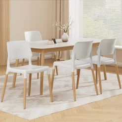 Artiss White Dining Chairs Stackable Plastic Dining Room Chairs Set Of 4