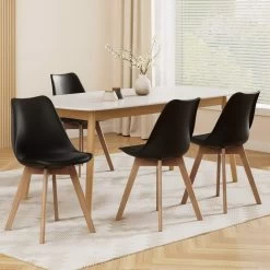 Artiss Pu Leather Dining Chairs Black Kitchen Chairs Set Of 4 Eames Chairs