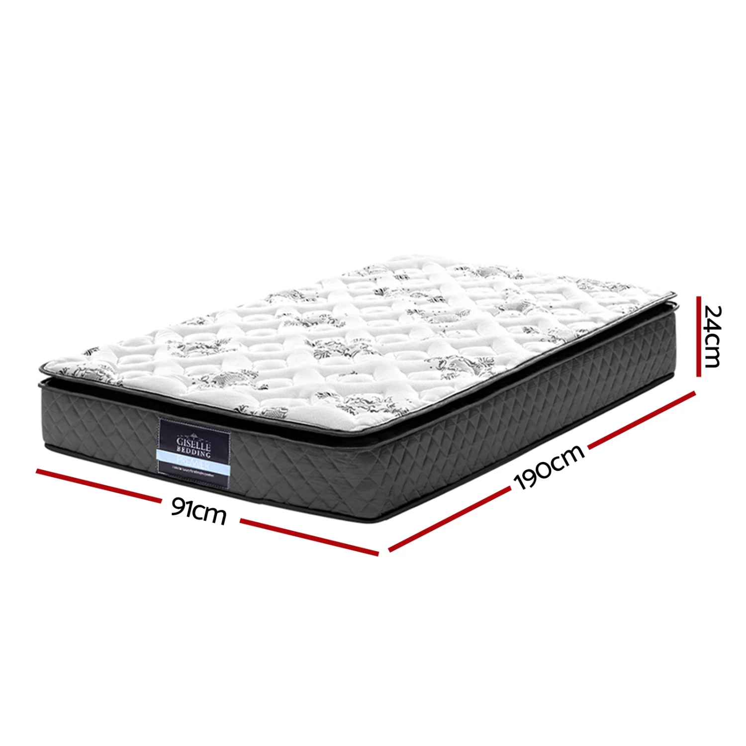 Giselle SINGLE Size Mattress Bed Pillow Top Firm Foam Bonnell Spring 24CM - Image 3