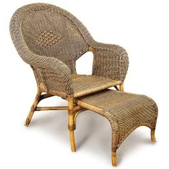 Cane/Rattan Steamer Chair With Footrest In Antique Brown