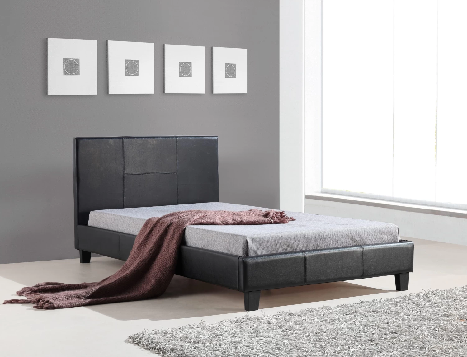 King Single PU Leather Bed Frame Black - Image 2
