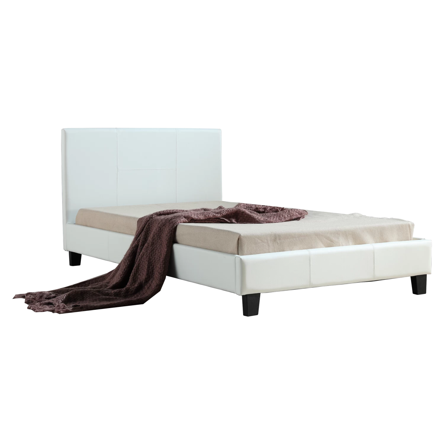 King Single PU Leather Bed Frame White